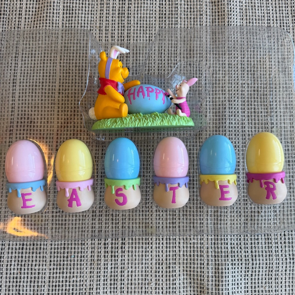 Disney Pastel Easter Egg Honey Pot Holder with Winnie the Pooh & Piglet Figurine